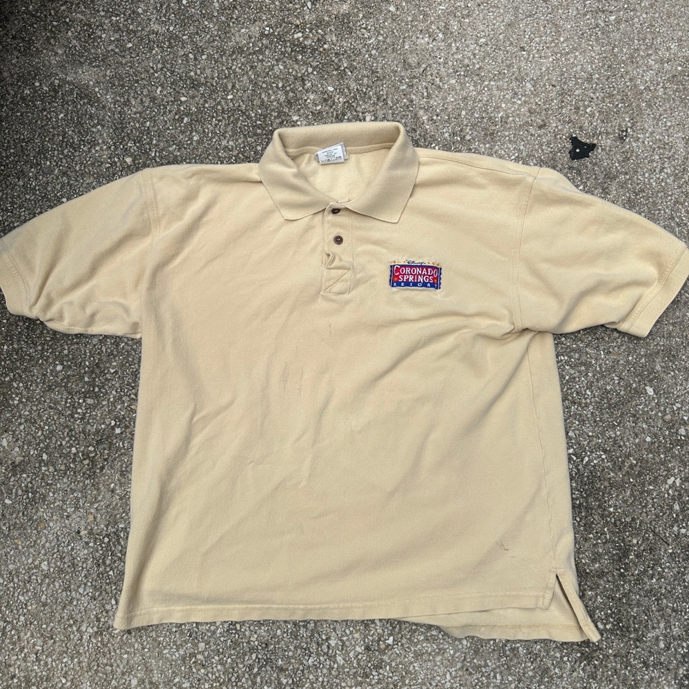 Vintage Disney World Coronado Springs Resort Polo Shirt Tan Large Made in USA